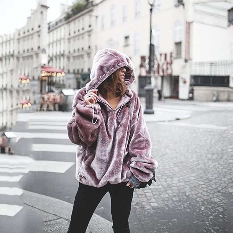 

2020 New Women' Fashion Autumn Velvet Fleece Outerwear Hoodies Oversized Sweatshirts Fur Coat Loose Jacket Cute Pullovers, Purple