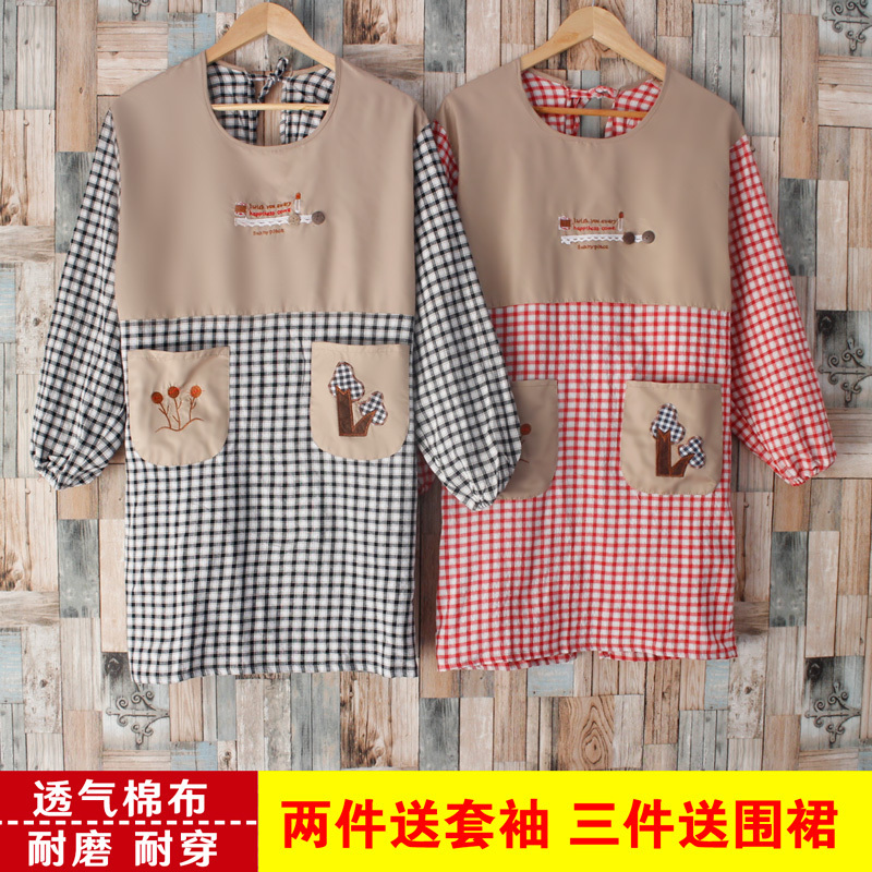 

Fashionable cute kitchen household apron ladies cotton long sleeve waterproof
