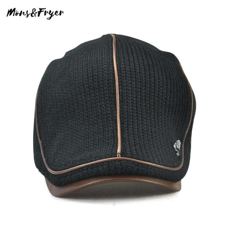 

Knitted Wool Newsboy Cap Men Winter Warm Hat For Male Duckbill Visor Flat Caps Boina Classic Baker Boy Cabbie Hats, Dark grey