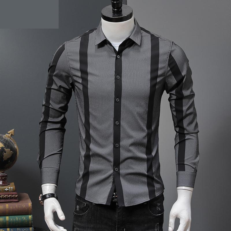 

Long Sleeve Shirt Fashion Men Business Handsome Korean Wear Dress Shirts Full Sleeve Formal Shirts Size  L XL XXL XXXL 4XL, Black
