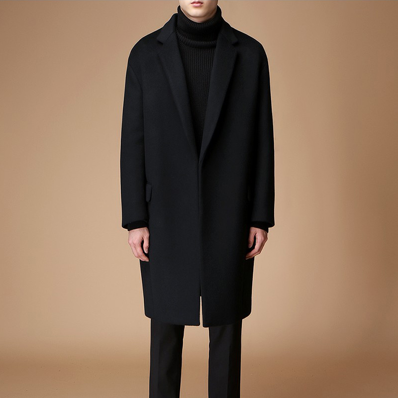 S-6XL ! Pardessus en laine de laine automne hiver pour hommes version sud-coréenne de la tendance des hommes de manteau long lâche de couleur pur