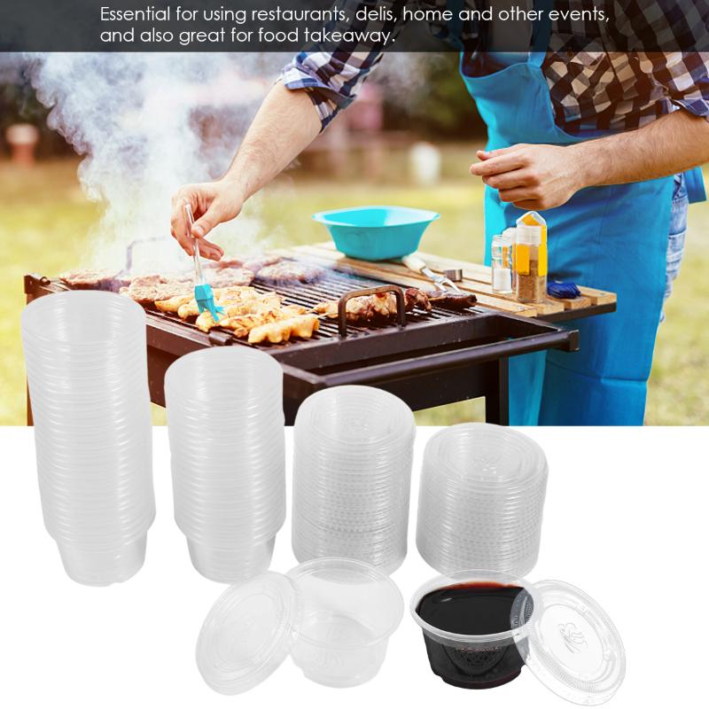 

50Pcsl Round Covered Seasoning Box Boxed Disposable Plastic Transparent Sauce Chutney Cup Box With Cover Takeaway Hot