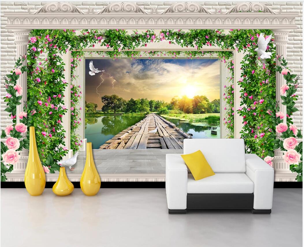 

3d wallpaper custom photo mural Fantasy flower vine European style Roman column bridge TV sofa background wall wallpaper for walls 3 d, Non-woven fabric