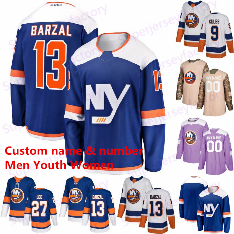 

13 Mathew Barzal New York Islanders Jersey 47 Leo Komarov 27 Anders Lee 2 Nick Leddy 53 Casey Cizikas 17 Matt Martin Hockey jerseys, Women´s blue home