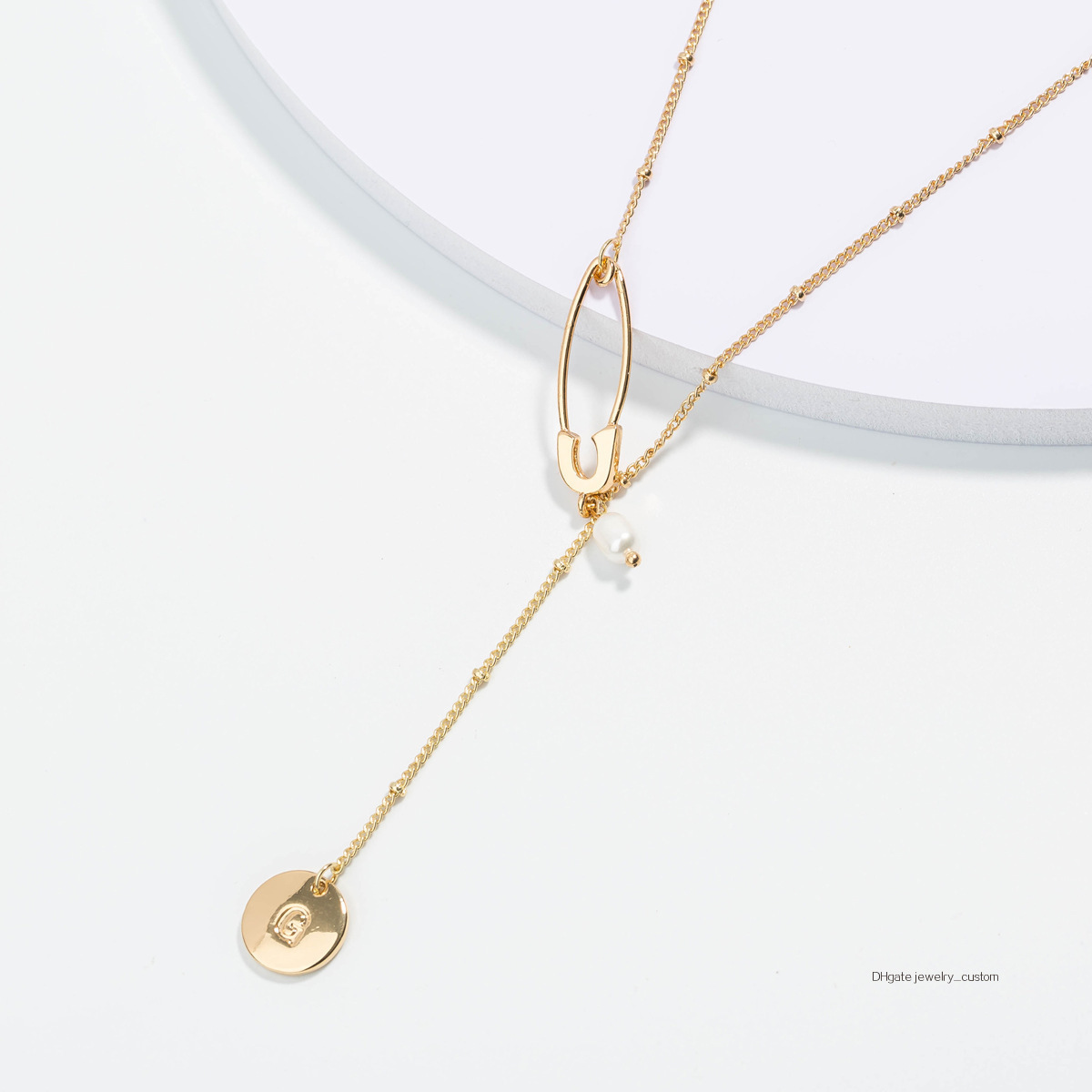 

Ma'am Double-deck Necklace Freshwater Pearl 18k Gold Pin 26 Letter Pendeloque Cut Necklace