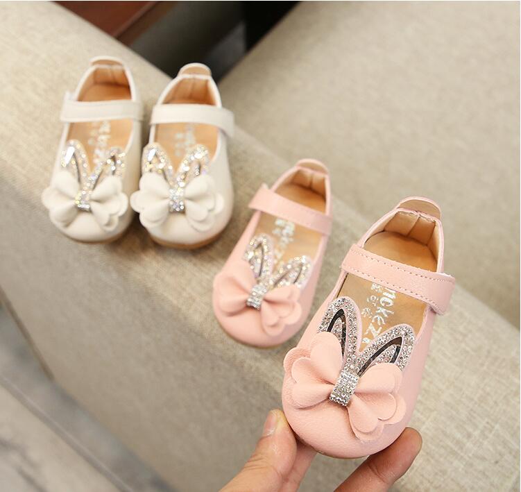 

Girls Spring Autumn PU Walking Shoes Kids Toddler Baby Summer Princess Anti-slip Shoes OBS 004, White