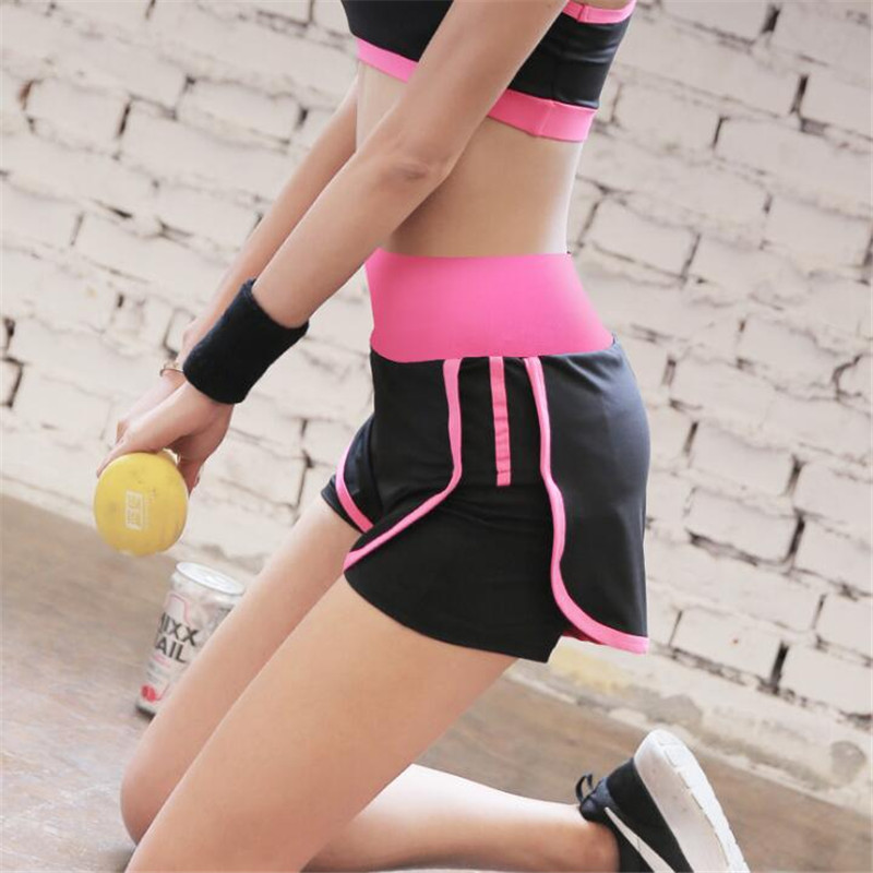 

Sexy 2 in 1 Sports Running Shorts Women Summer Fitness Yoga Shorts Jogging Workout Gym Female Breathable Biker, Rose red