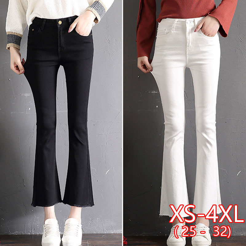 

High Waist Jeans Women's Nine Points Loose Spring And Autumn New Korean Fashion Wide Leg Micro-flared White Pants, Black
