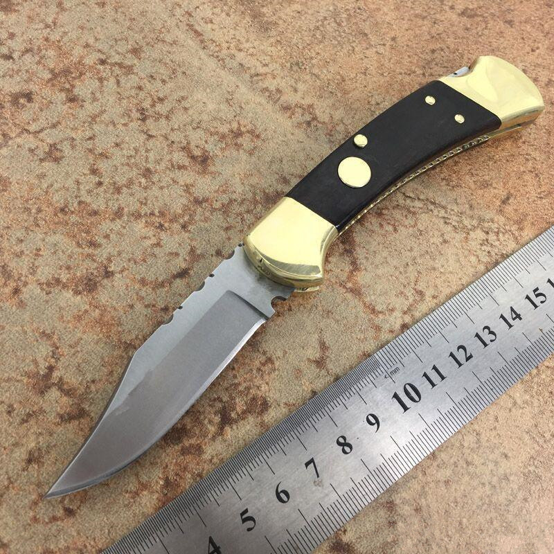

Ebony brass handle 112 knife knives sawtooth Boyle 440C Stainless blade double Folding blade Pocket knives Camping knives with sheath box