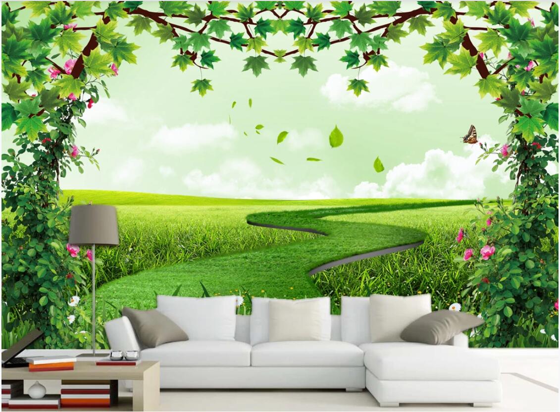 

3d room wallpaper custom photo mural Rosevine flowers green lawn background wall decoration painting wallpaper for walls 3 d, Non-woven fabric