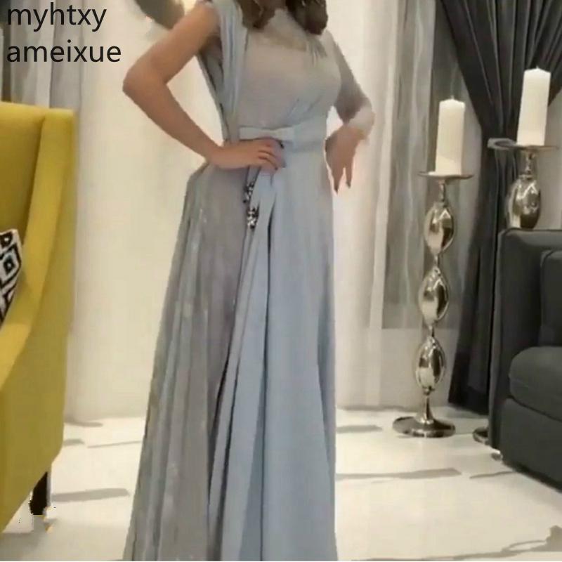 

Hot One Custom Shoulder Long Sleeve Plus Size Evening Dress 2019 Chiffon Gowns Vestido Fiesta Mujer Largo De Noche Party Dresses, Black