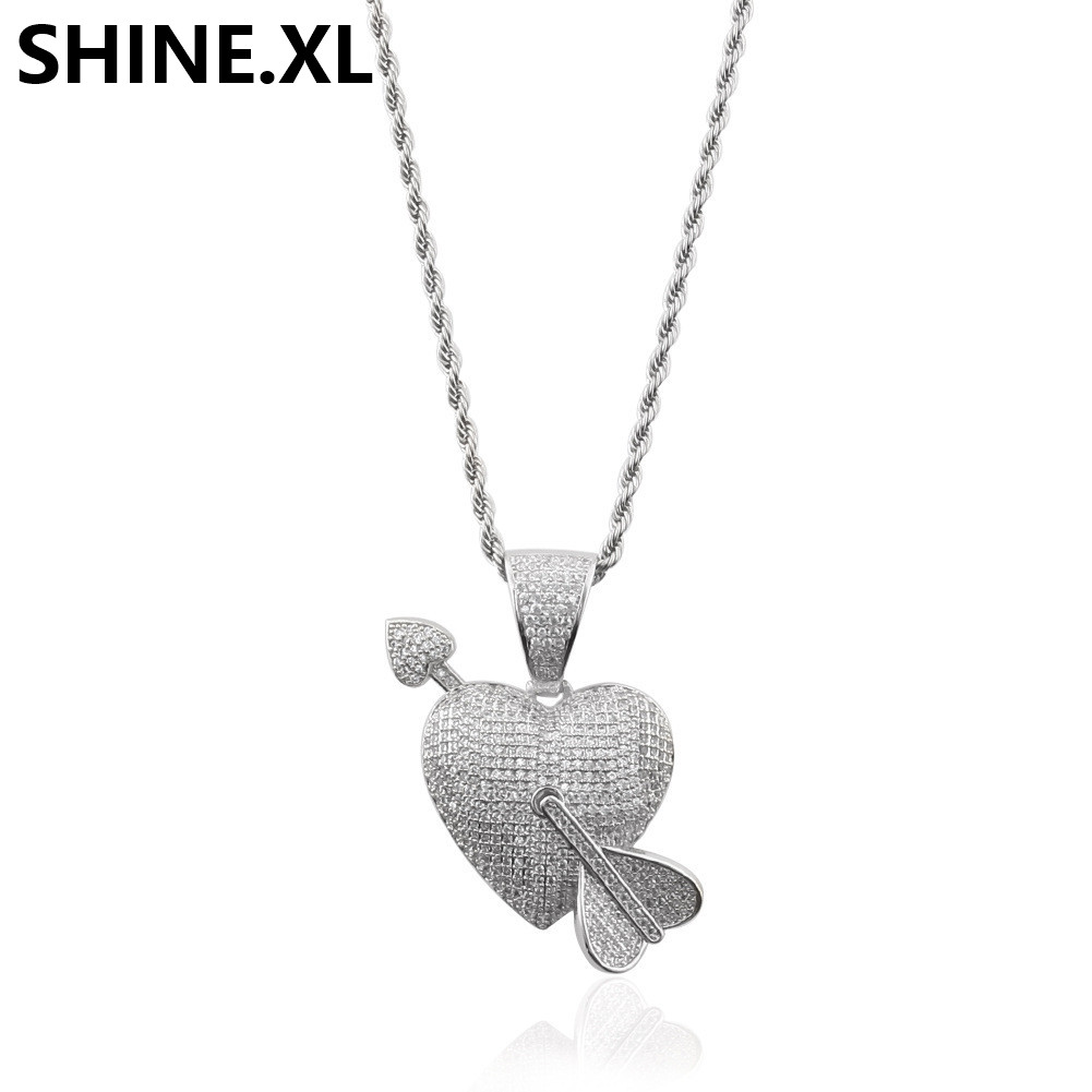 Gold Plated Couple Love Heart Pendant Valentine's Day Gift Micro Paved CZ Bling Party Jewelry for Men Women