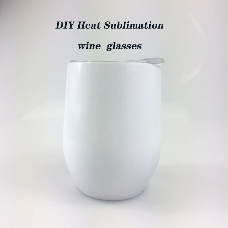 

DIY Sublimation Tumbler 12oz Wine tumbler Stainless Steel Wine Glasses Egg Cups Stemless Wine Glasses with Lid Free shipping