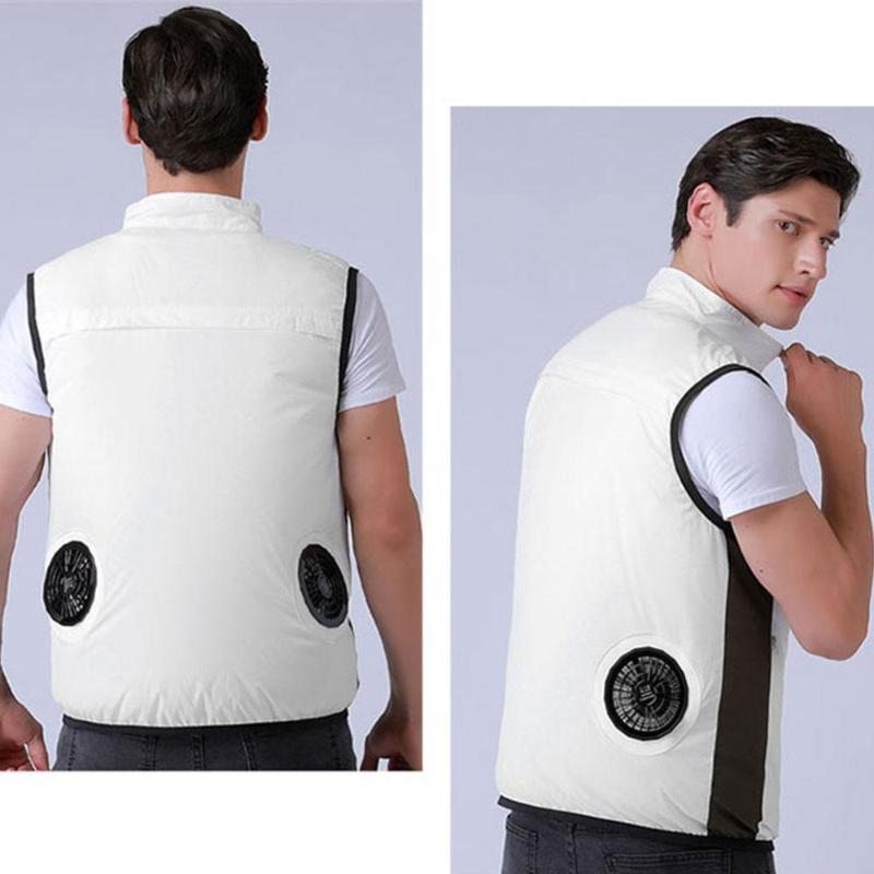 

Summer Fan Cooling Vest Men Women Air Conditioning Cool Coat Outdoor Sun Protection Jacket USB Charing Waistcoat, White
