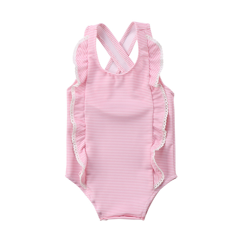

Newborn kids swim wear Striped Swim Suits one piece 2020 bikinis Ruffles 0-24M baby girls beachwear Cute infantile Bathing Suits