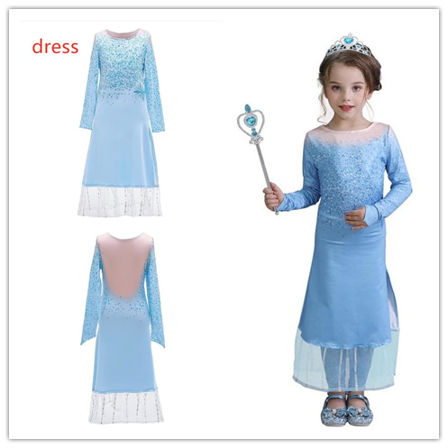 

2020 Girl Snow queen 2 II Snow Queen Princess Dress Baby Snowflake Costume Party Cosplay Fancy Dresses Kids Sequins Skirts MF 003, As picture