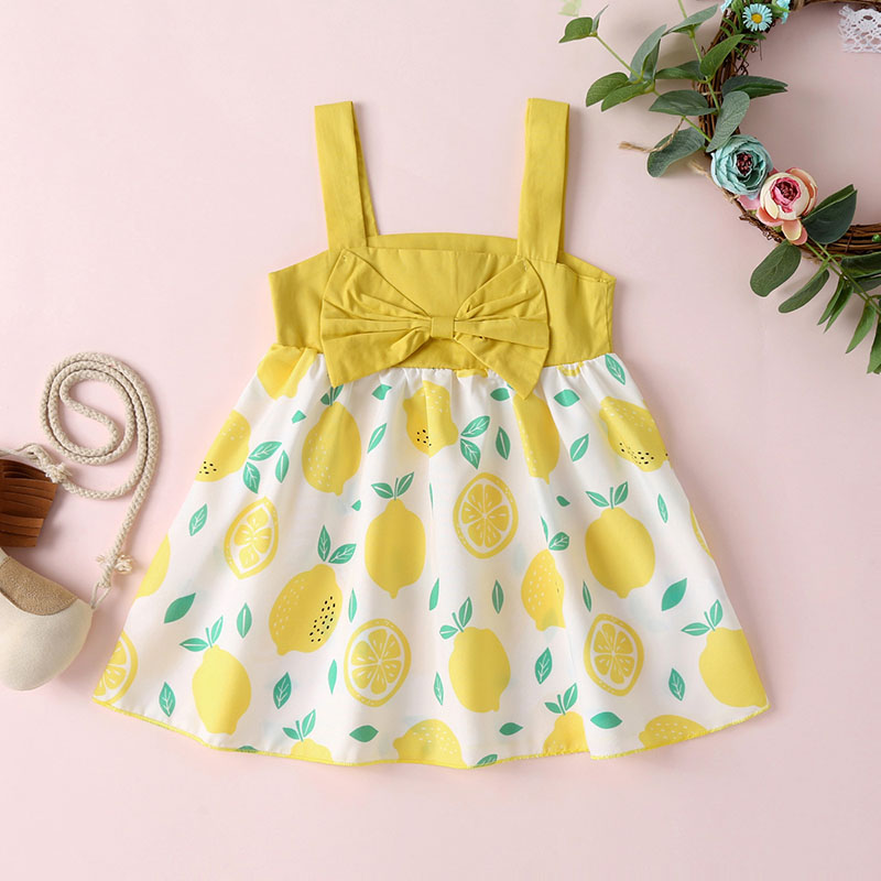 

bunvel Baby Girls Sleeveless Lemon Print Dresses Clothes Bow Kids Summer Princess Dress Children Party Dress Outfit, Yellow