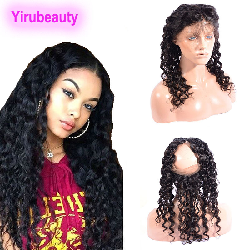 

Brazilian Human Hair Deep Wave Curly 360 Lace Frontal Pre Plucked Natural Black Virgin Human Hair Wefts With Closure Frontals, Natural color