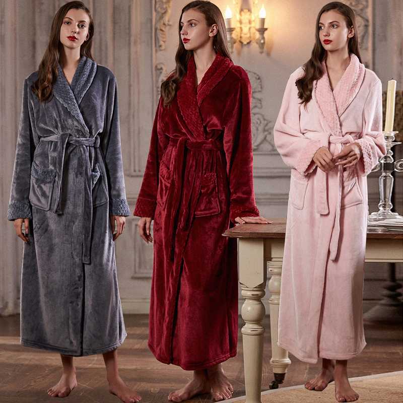 

Women Extra Long Warm Flannel Bath Robe Plus Size Waffle Coral Fleece Fur Bathrobe for Winter Dressing Gown Men Kimono Sleepwear, Men lake blue