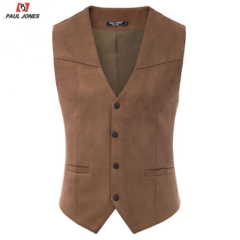 

JONES Men Faux Suede Leather Suit Vest Casual Western Waistcoat V-Neck Snap-Button Placket Sleeveless Jacket Vests PJE02026, Coffee