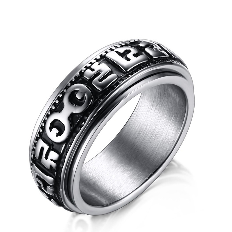 

Mens titanium steel ring 8mm personality restoring ancient ways six word true words can turn the ring high quality fine jewerly hotselliing