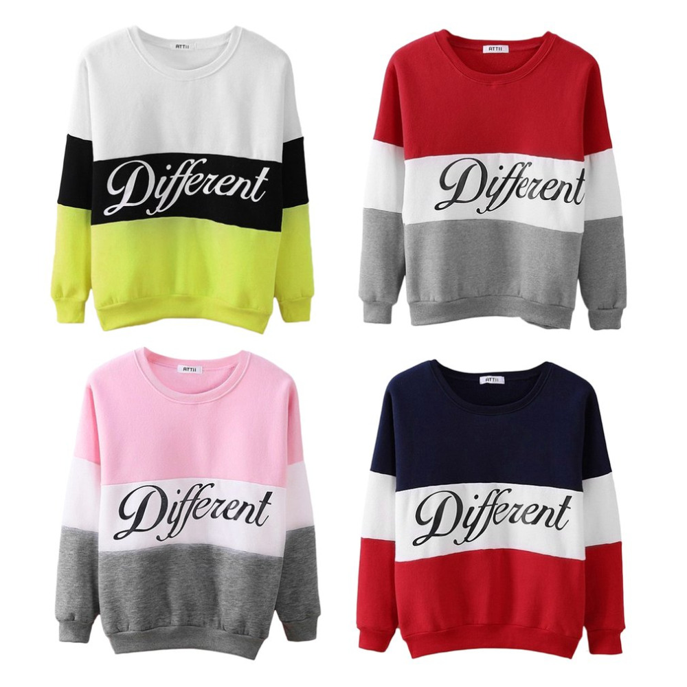 

Fashion Letter Different Printed Women Fleeve Hoodies Spring Long Sleeve Sweatshirt Patchwork O-neck Pullovers sudaderas