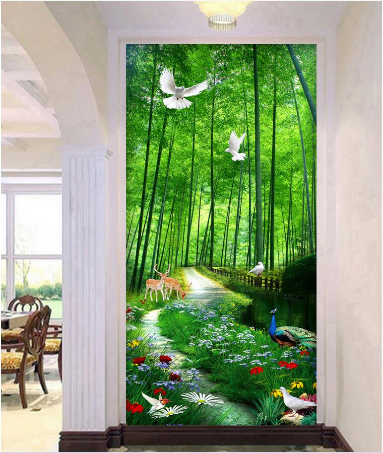 

3d wallpaper custom photo Bamboo forest hut running water scenery porch background room home decor 3d wall muals wallpaper for walls 3 d, Non-woven