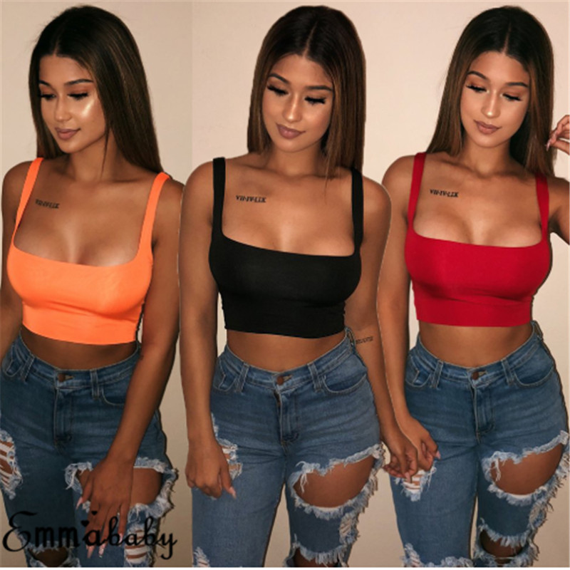 

2019 Fashion Women Tanks Vest Crop Tops Summer Sleeveless Slash Neck Tanks For Women Solid White Red Strap Sports Tank Tops Lady, Green