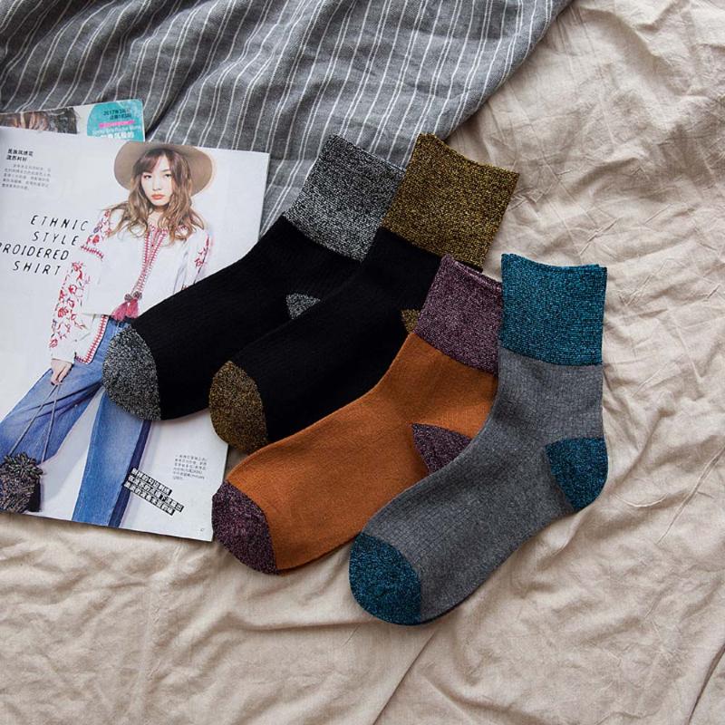 

Chic Shiny Long Socks Spring Summer Glitter silver Flanging Wild In Tube Socks Female Piles Of Sock, Black