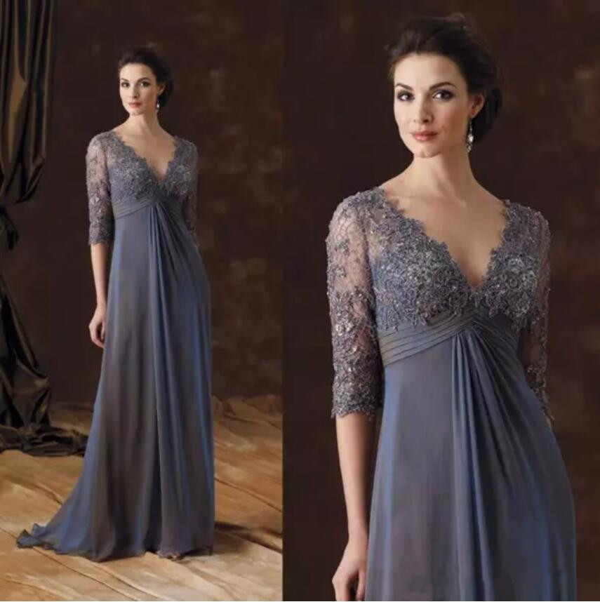 

2019 Chic Mother Of The Bride Dresses V-Neck Empire Waist A-Line Mother Of Groom Dress Floor-Length Chiffon Plus Size Evening Gowns