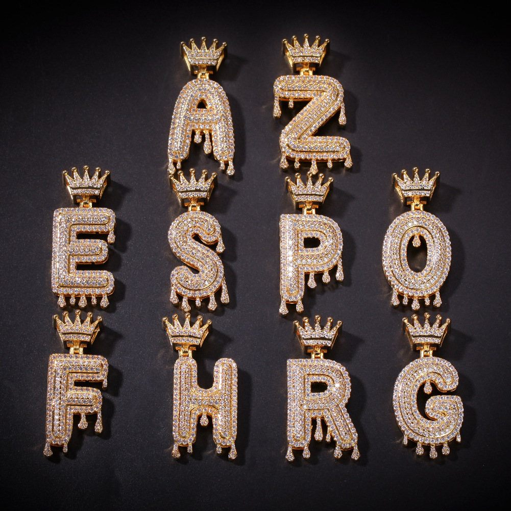Hip Hop Custom Name Combination Bubble Letter Pendant Necklace Micro Cubic Zirconia Gold Silver Color Copper Crown Pendant Necklace