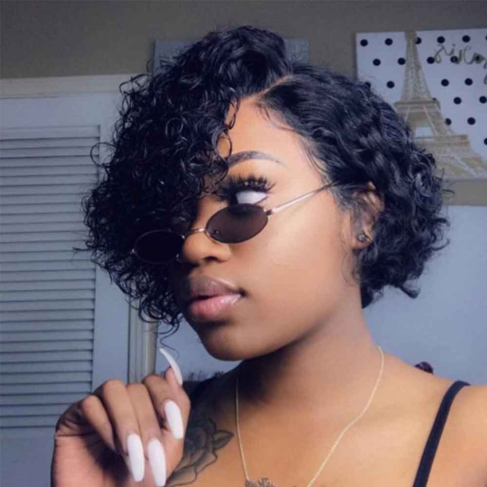 

Short Bob Wig Water Wave Lace Front Human Hair Wigs 150% Brazilian hd full Frontal 360 Pixie Cut afro Curly pre plucked invisible Diva1, Natural color