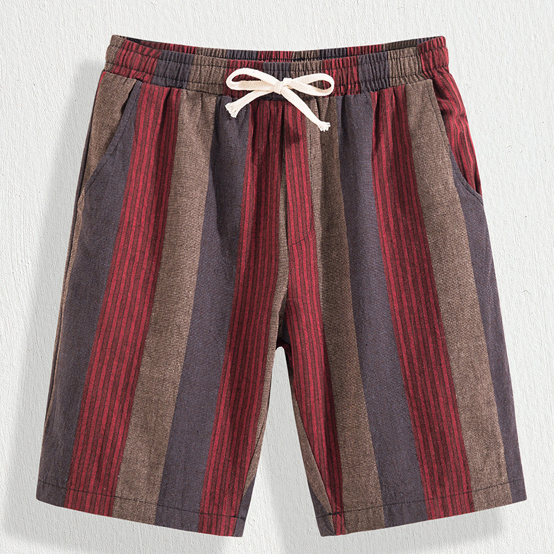 

2020 New Men's Cotton and Linen Shorts Summer Comfortable Breathable Striped Lace-up Beach Shorts Size S-XXXL Casual Men, Black