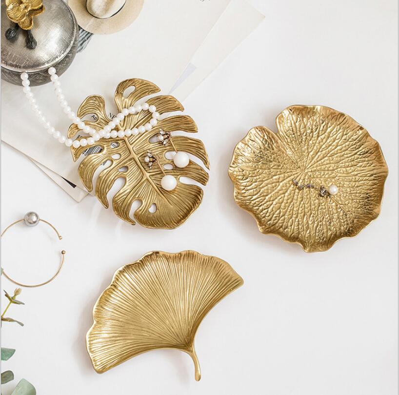 Jewelry Other Home Storage plate ornament Table top fruit tray Organization decorated with Ginkgo Leaf Metal Trays-image-519681569