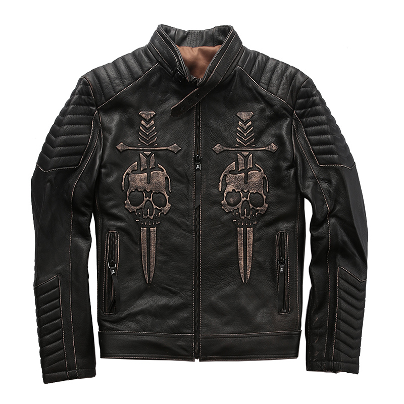 

629 Read Description! Asian size genuine cow skin leather jacket mens cowhide casual vintage leather jacket, As pic