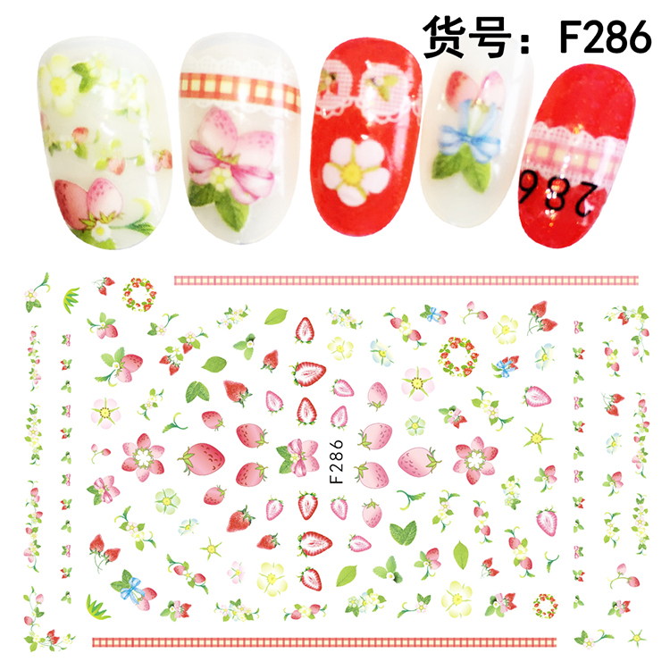 

2018 5sheet 9ype Japanese Ultrathin Fruit strawberry lemon Nail Stickers Designs Gummed 3D Nail Art Stickers Decals Decoration, F287 5sheet