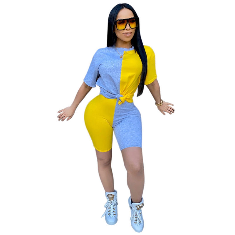 

Women Sets Summer Tracksuits Patchwork Sportswear Tops+Shorts Suit Two Piece Set Club Party Street Outfits Blue