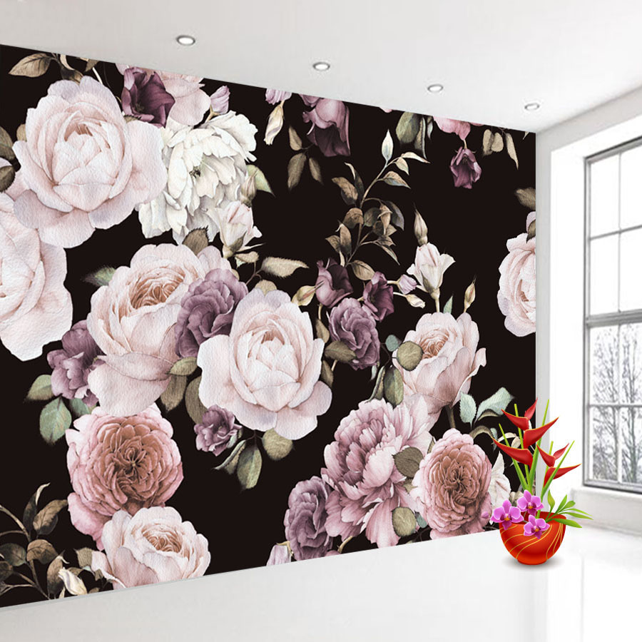 

Custom 3D Photo Wallpaper Mural Hand Painted Black White Rose Peony Flower Wall Mural Living Room Home Decor Painting Wall Paper, As pic