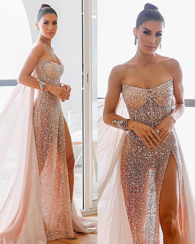

Sparkly Rose Gold Sequined Prom Ogstuff Dresses Sexy High Side Split Evening Gown Luxury Formal Party Dresses robes de soirée, Orange