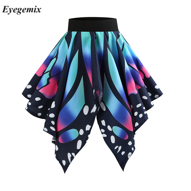 

2020 Fashion Butterfly Skirt Women Summer High Waist Cotton Midi Skirts Print Asymmetrical Elegant Vintage Casual Faldas Jupe, Pettiskirt white