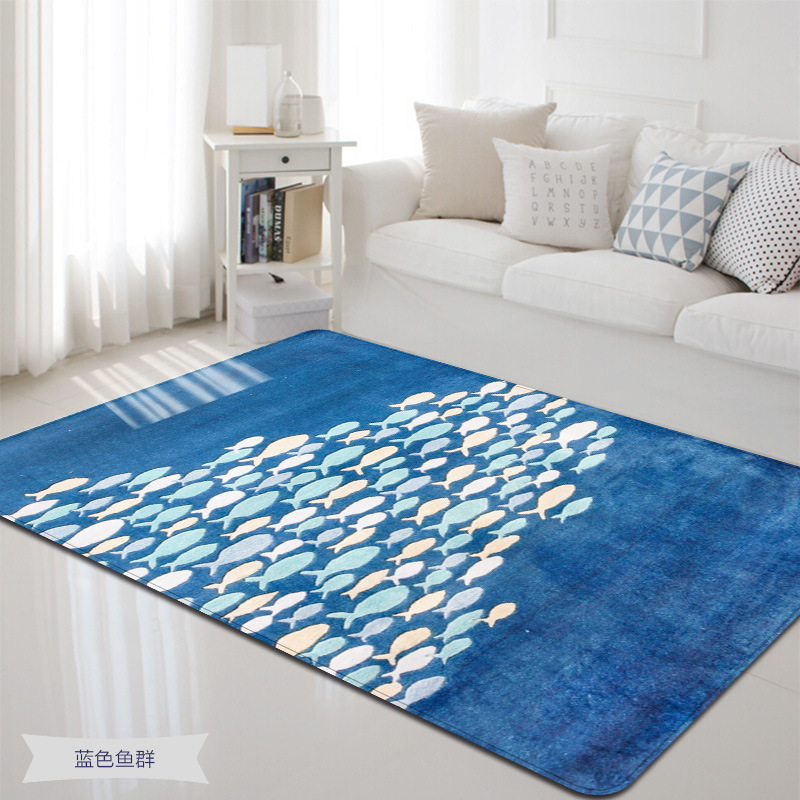

5 Colors Northern Europe Ocean Fishes Blue Large Carpet For Living Room Table Chair Soft Floor Rugs tapete para sala vloerkleed
