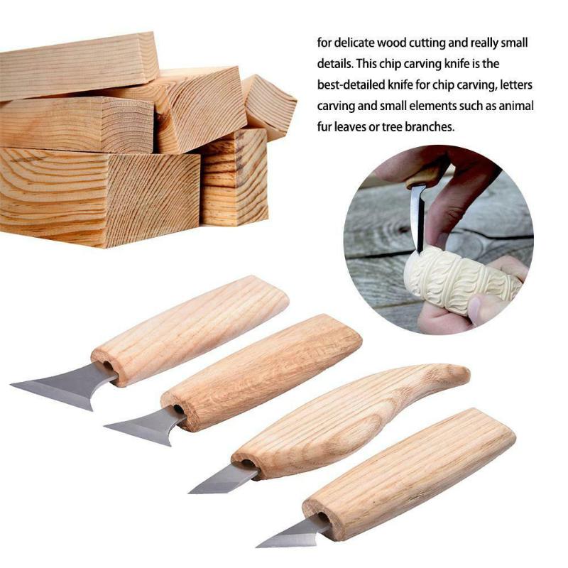 

4pcs Set Wood Carving Knife Geometric Chip With Sharpening Stone Whittling Knife Sculpting Professional Woodworking Knives
