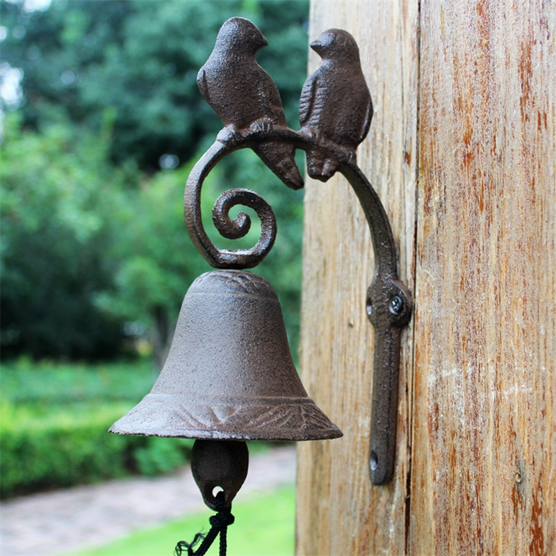 

Cast Iron Welcome Dinner Bell Love Birds Distressed Brown Doorbell Door Bell Outdoor Porch Decoration Wall Mount Antique Style Knocker Craft