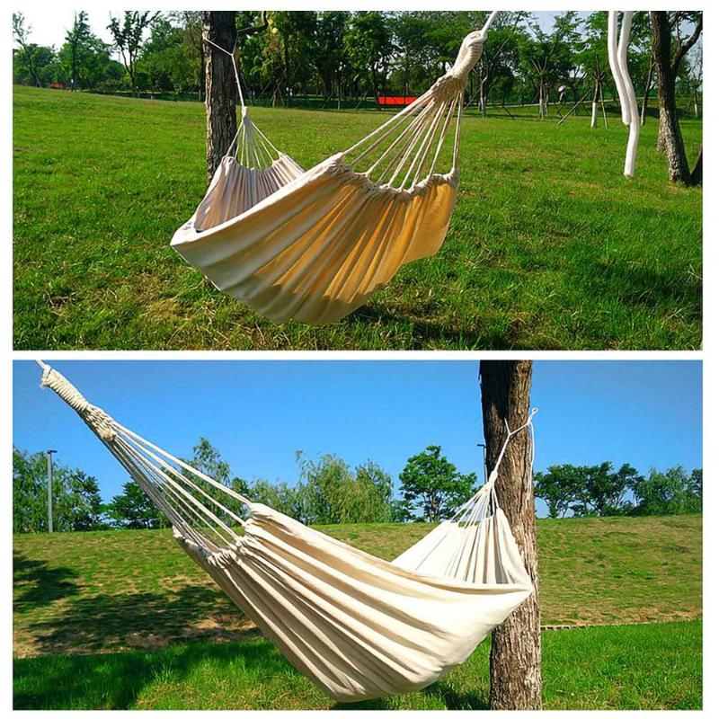 

Outdoor double hammock anti-rollover camping hammock solid color 2 meters double terrace bed travel hiking White canvas