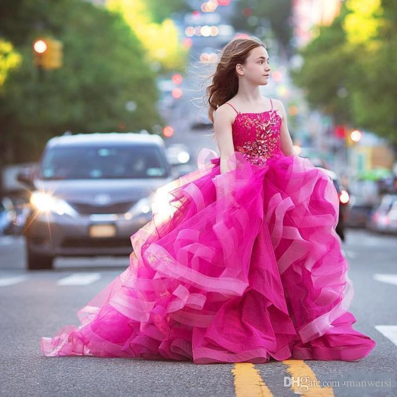 2019 New Style Ball Gown Girls Pageant Dresses Fuchsia Little Baby Camo Flower Girl Dresses With Beads Communion Party Gowns