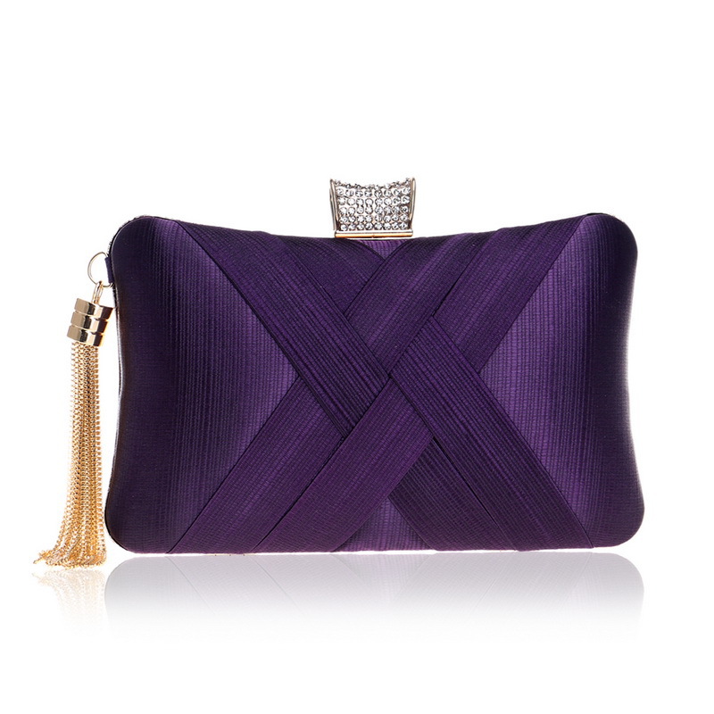 

Designer-Women's Evening Clutch Bag with Chain Silk Satin Party Handbags Bridal Wedding Prom Purses with Tassel Pendant