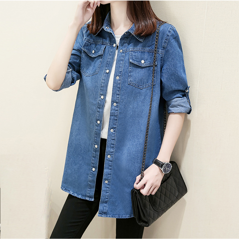 

Autumn Winter Women Denim Jacket 2019 Harajuku Wind Jean Jacket Loose Long Sleeve Female Coat Plus size Female Casacos Femininos, Blue