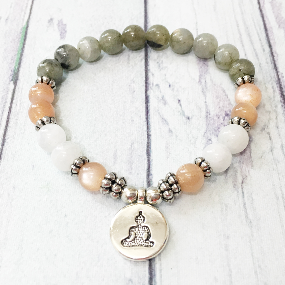 

MG0508 Fashion Women`s Buddha Bracelet Yoga Balance Healing Bracelet Sunstone Moonstone Labradorite Bracelet Gemstone Gift