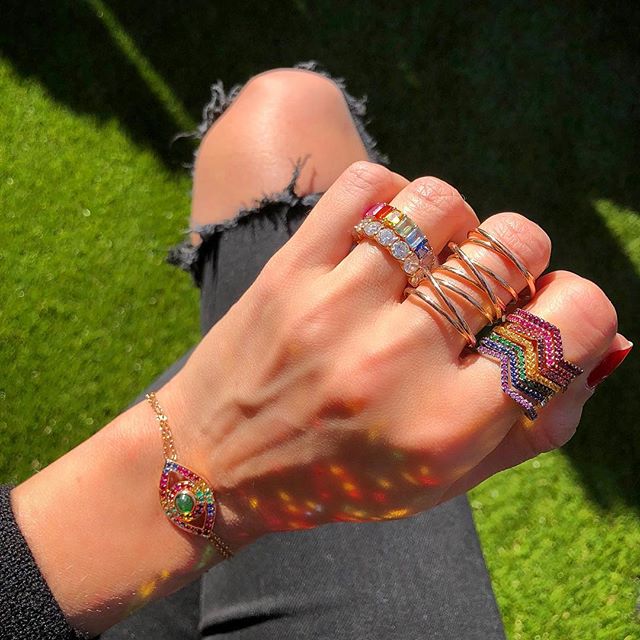 

Wholesale- evil eye bracelet 8 colors rainbow colorful cz lucky Turkish jewelry Fine silver link chain bracelets