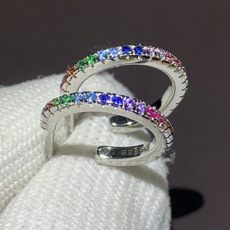 Simple Fashion Sweet Cut Jewelry Real 925 Sterling Silver Pave Multi Gemstones CZ Diamond Popular Women Wedding Stud Earring Gift